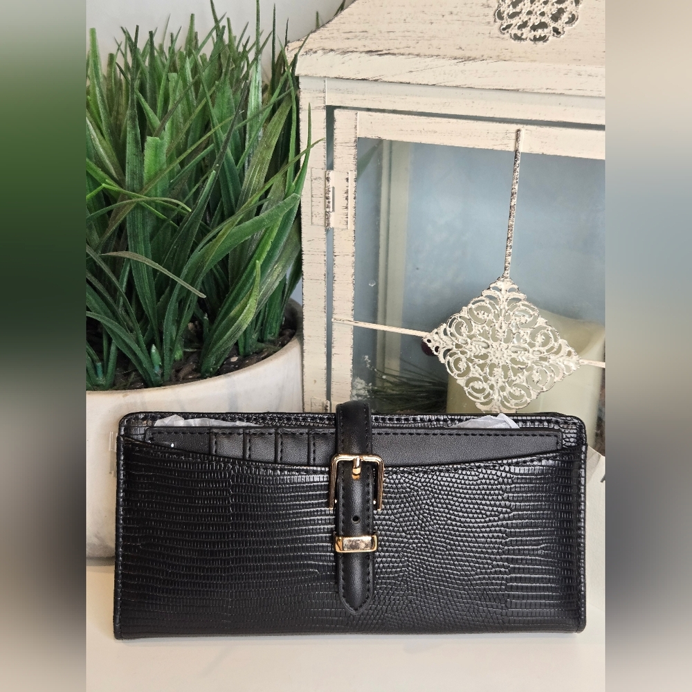 Anne Klein Black 2 Pce Wallet with Gold Buckle